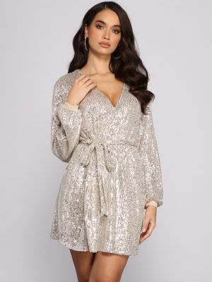 Chic Style Sequin Belted Trench