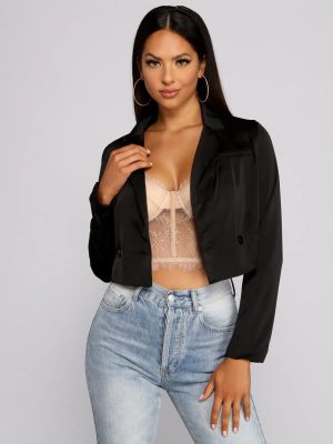 Casually Chic Satin Cropped Blazer