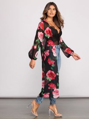 Romantic Vibes Rose Printed Duster