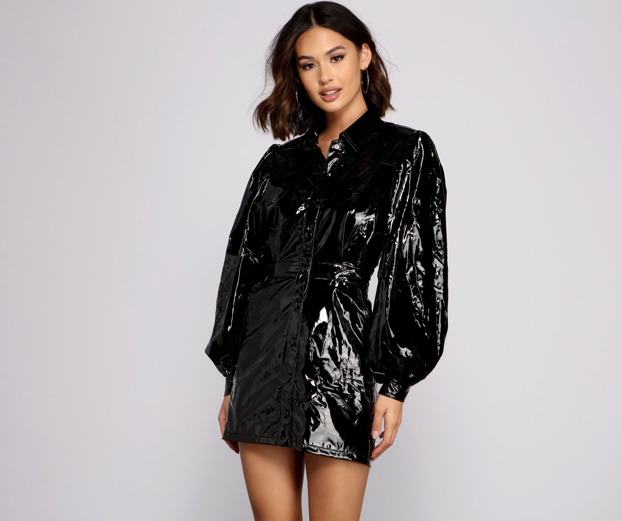 Major Baddie Faux Leather Trench Dress - Image 6
