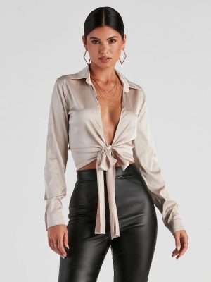 So Sleek Satin Tie-Front Blouse
