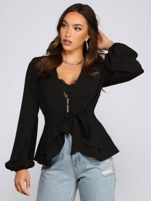 Pretty In Peplum Belted Blazer