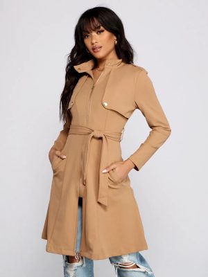 Belted Sophistication Crepe Trench Dress