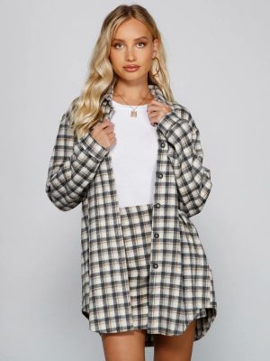 Preppy And Cute Long Plaid Shacket