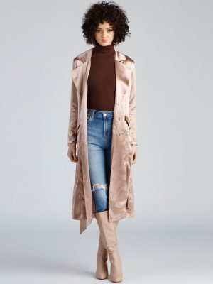 Sleek Sophistication Belted Satin Trench