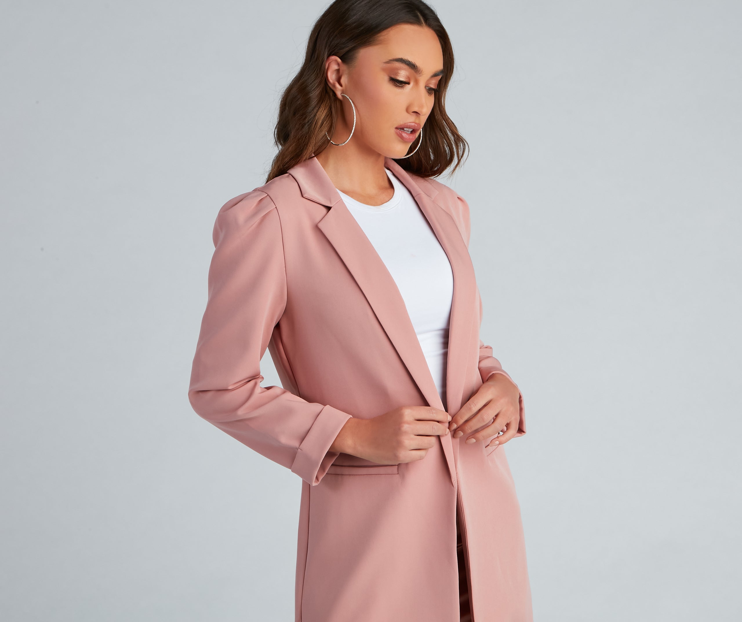Nine-To-Five Puff Shoulder Long Line Blazer - Image 2