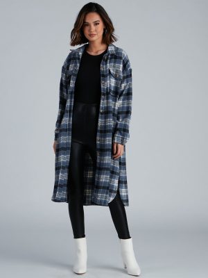 Casual-Cozy Long Line Plaid Shacket
