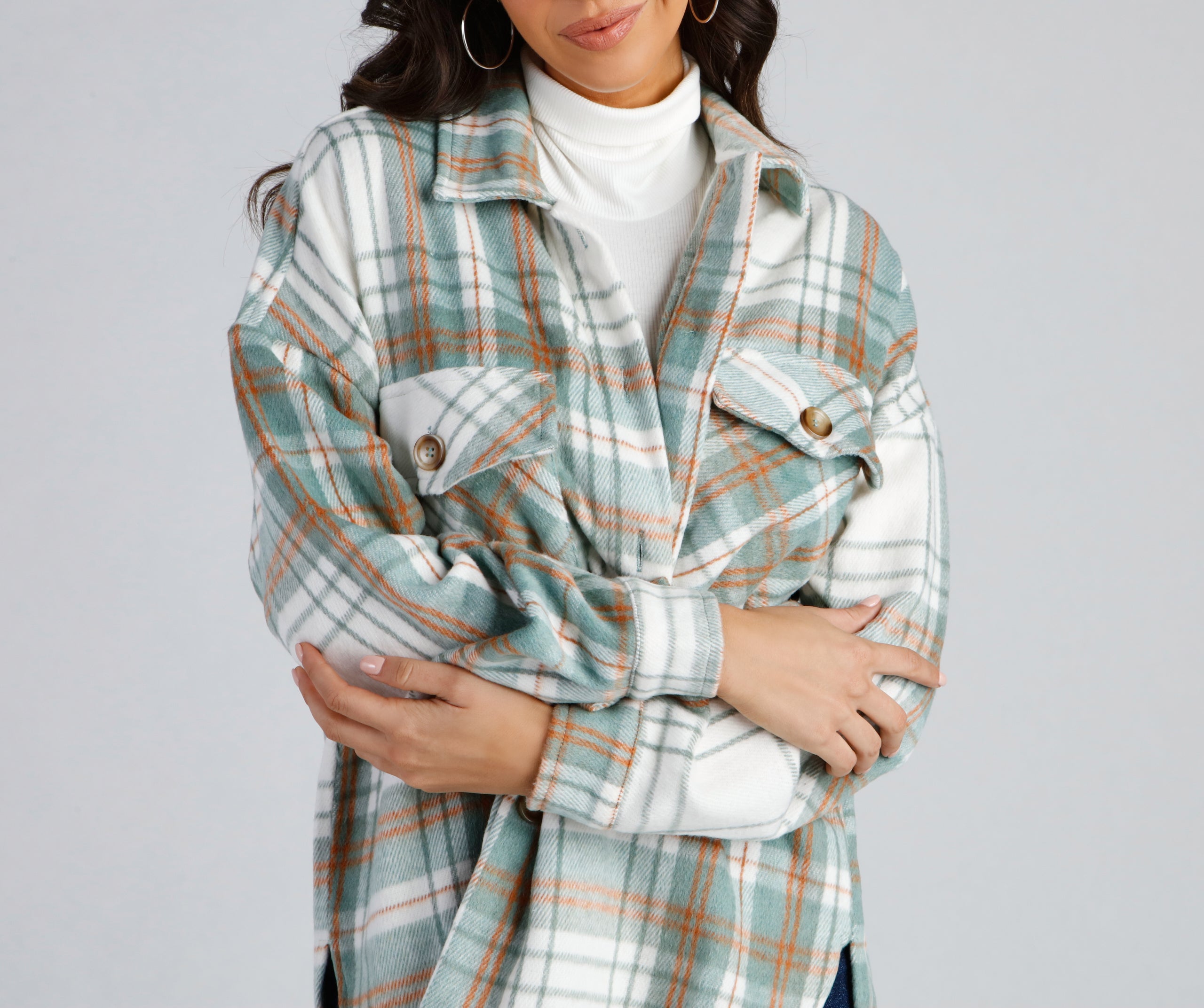 Keeping Knit Casual Plaid Shacket - Image 3