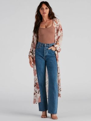 Flower Field Belted Chiffon Duster