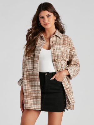 Off The Grid Plaid Woven Shacket