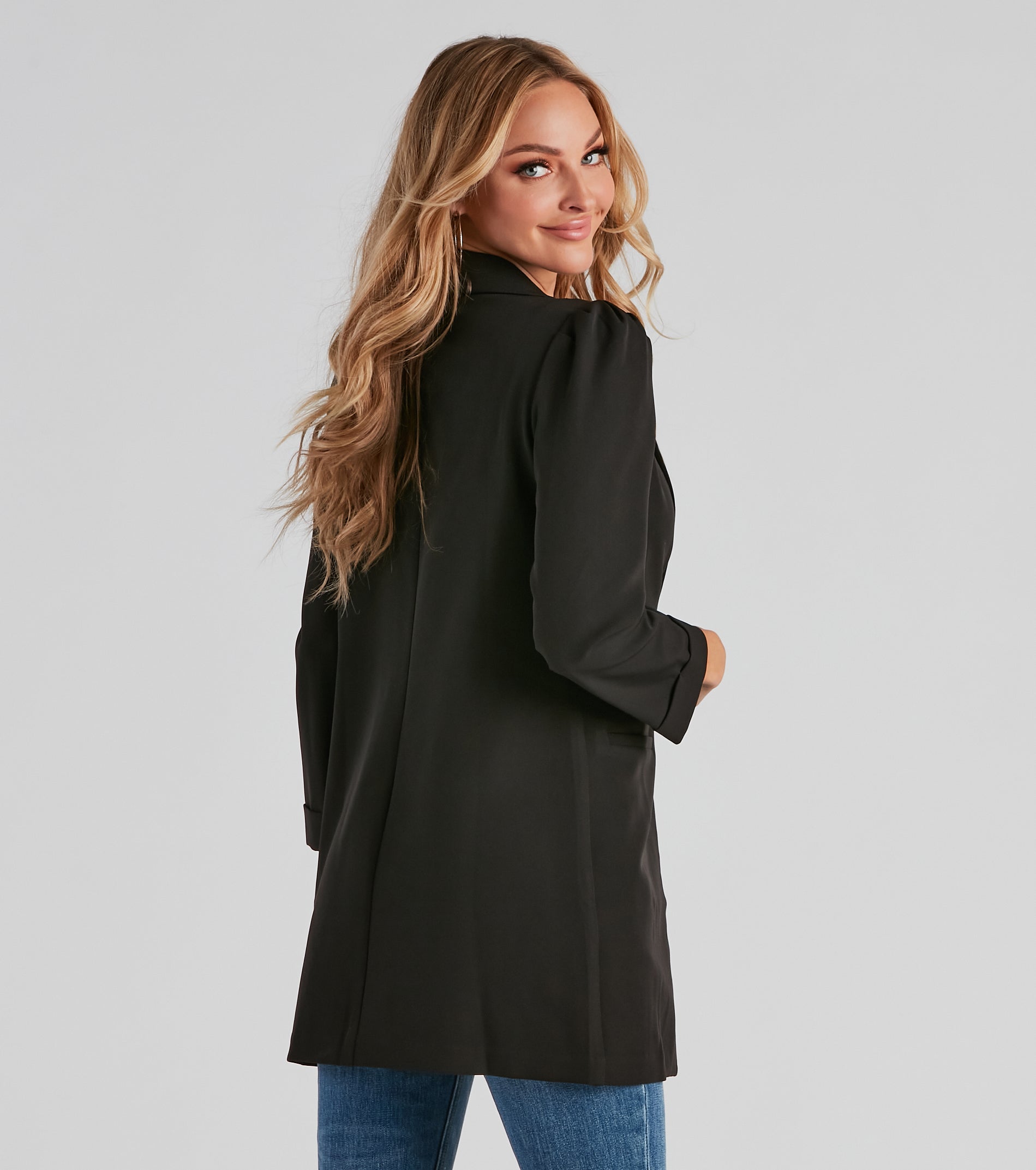 Nine-To-Five Puff Shoulder Long Line Blazer - Image 8