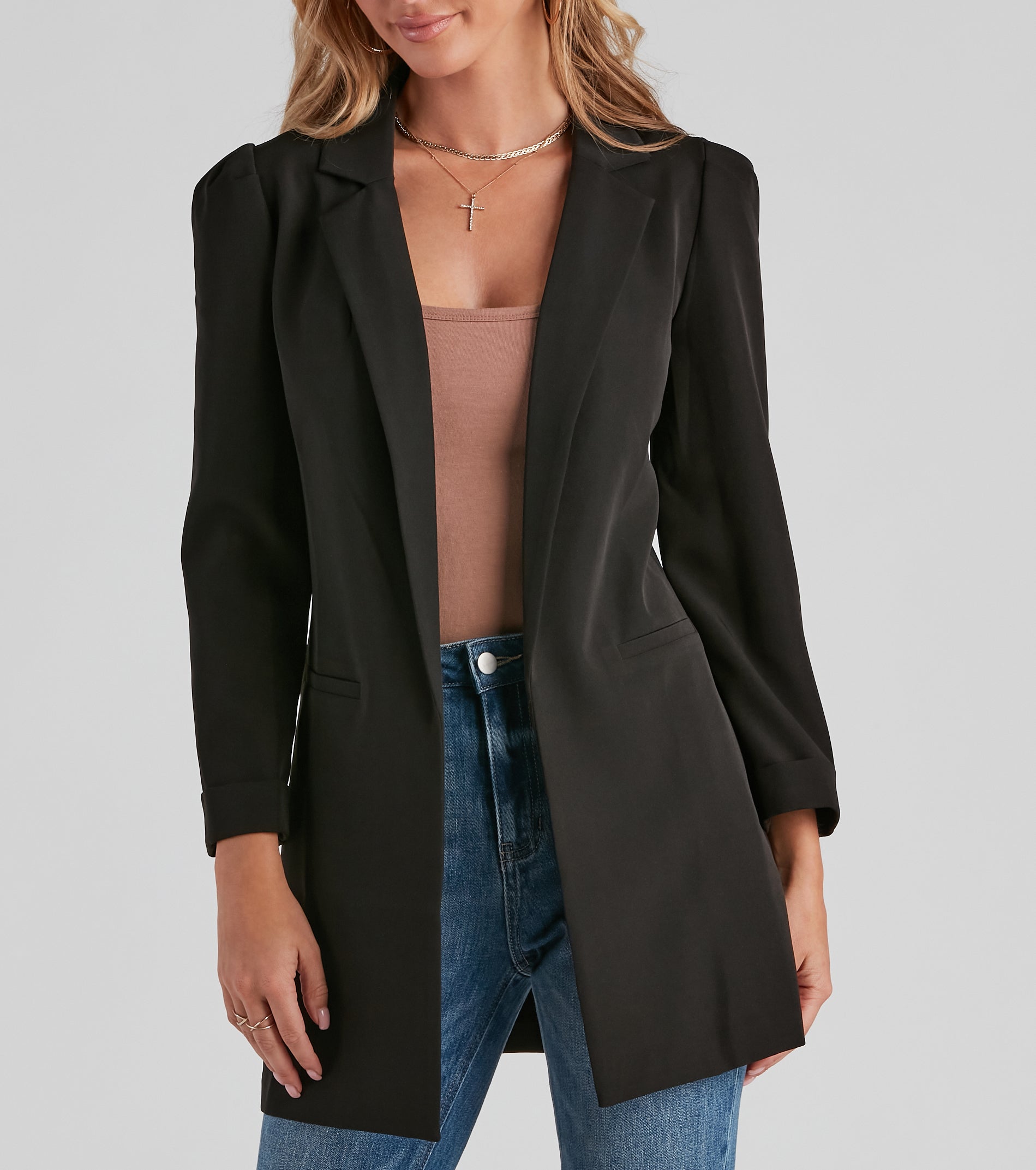 Nine-To-Five Puff Shoulder Long Line Blazer - Image 10