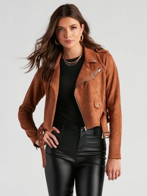 Stylishly Cinched Belted Moto Jacket