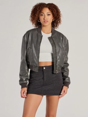Casual Slay Cropped Oversized Faux Leather Bomber Jacket