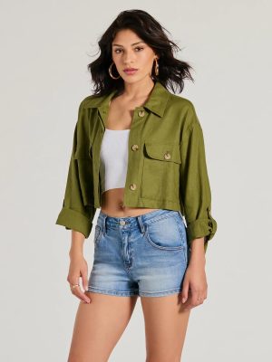 Effortless Personality Button Up Crop Linen Shacket