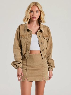 Cool Girl Trends Crop Bomber Denim Jacket