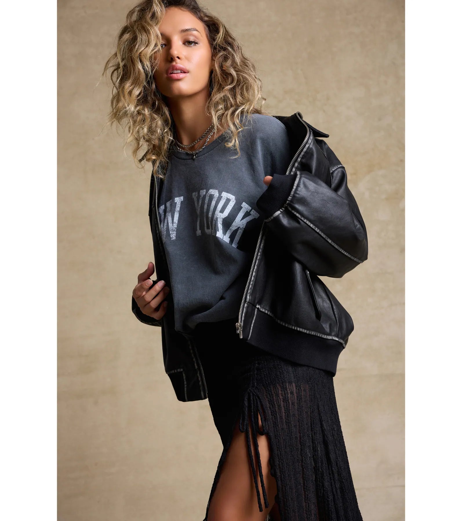 Vintage Chic Faux Leather Oversized Bomber Jacket - Image 6