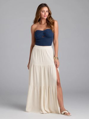 Coastal Breeze Linen High Slit Maxi Skirt