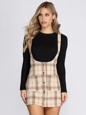 Trendy Chic Plaid Overall Skirt