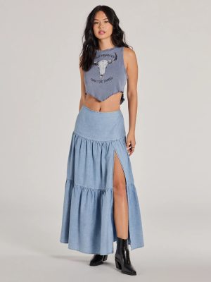 Just Got Sweet High-Rise Slit Chambray Maxi Skirt