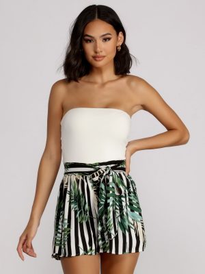 Tropical Escape Sleeveless Striped Romper