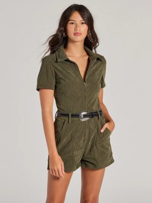 Cute Trend Corduroy Short Sleeve Romper