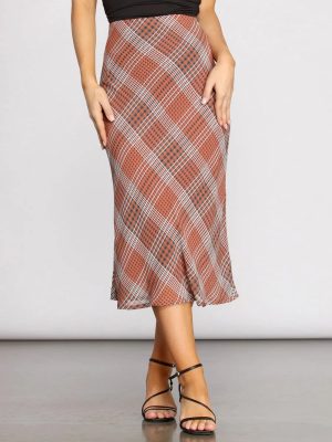 Plaid Chiffon Midi Skirt