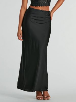 Beyond Classy High-Rise Bow Satin Maxi Skirt