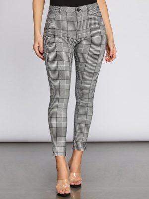 High Rise Plaid Skinny Pants