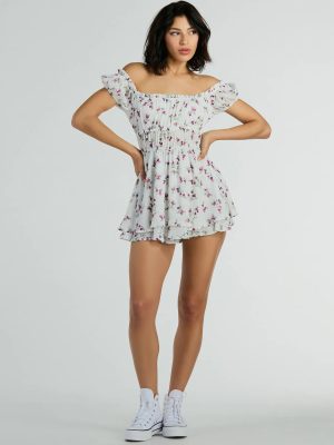 Cutest Vibe Puff Sleeve Floral Chiffon Romper