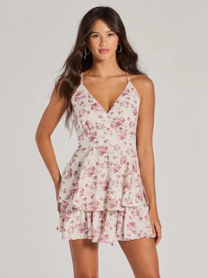 Most Lovely Tie Back Ruffled Skater Floral Romper