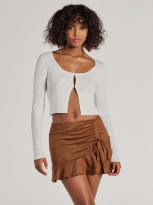 Charming Aura Faux Suede Ruched Ruffled Skort