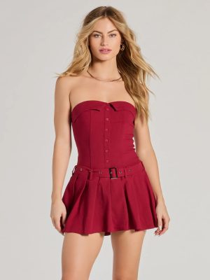 Social Babe Belted Drop Waist Skater Romper
