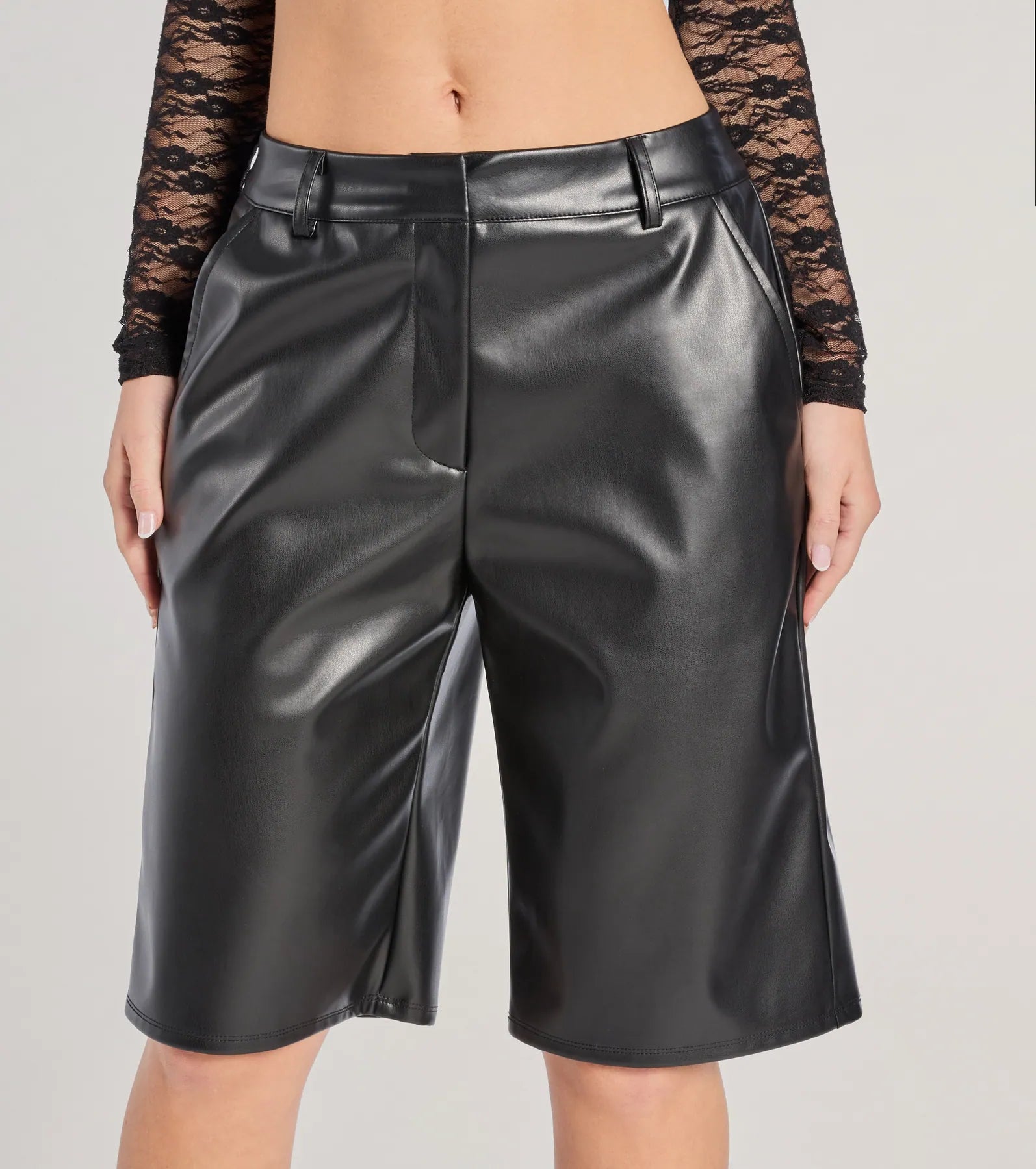 Sleek Edge High-Rise Faux Leather Jorts - Image 3