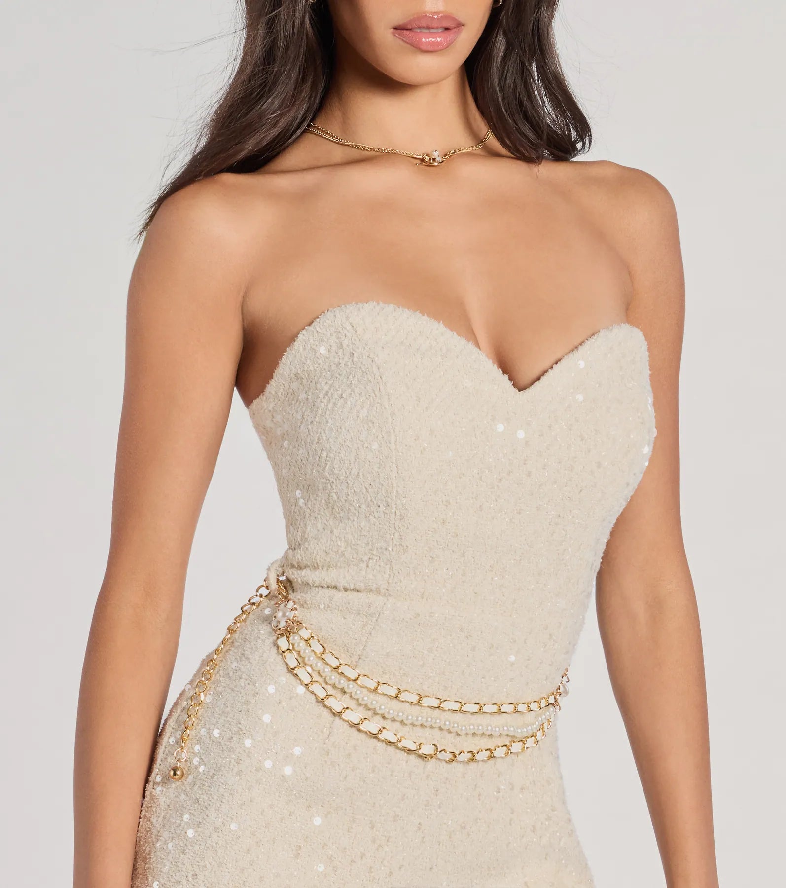 Polished Darling Tweed Sequin Belted Romper - Image 3