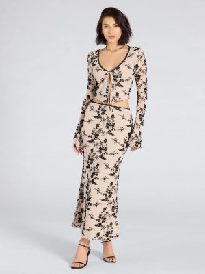 Flirt Alert Flocked Floral Mesh Maxi Skirt