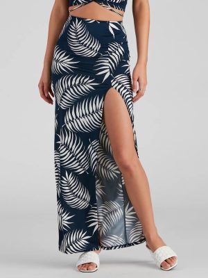 Tropical Palm Leaf Maxi Skirt