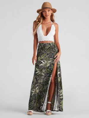 Cali Palms Tropical Slit Maxi Skirt