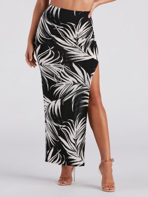 Island Breeze Tropical Print Midi Skirt