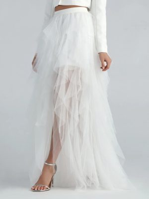 Korrie Formal High-Rise Tulle Slit Maxi Skirt