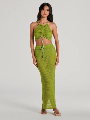 Sunny Chic High Slit Crochet Maxi Skirt