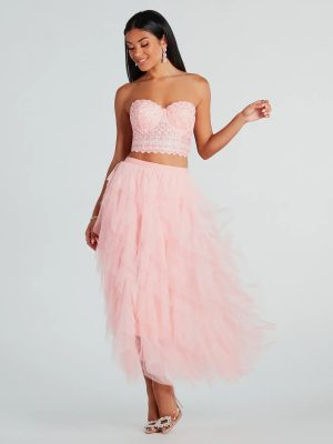 A Little Drama Ruffled Tulle Midi Skirt