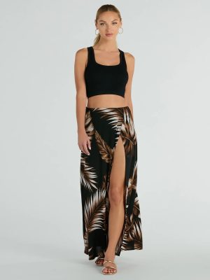 Vacation Queen High-Rise Slit Tropical Maxi Skirt