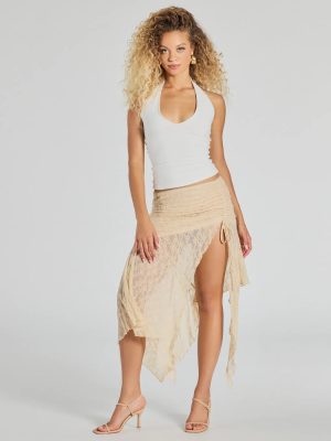 Breezy Boho Sheer Lace Asymmetric Maxi Skirt