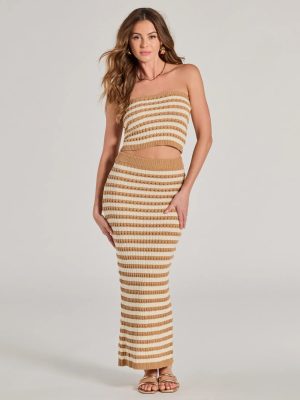 Seaside Cutie Striped Slit Knit Midi Skirt