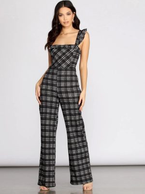 Time To Play Ruffle Plaid Jumpsuit