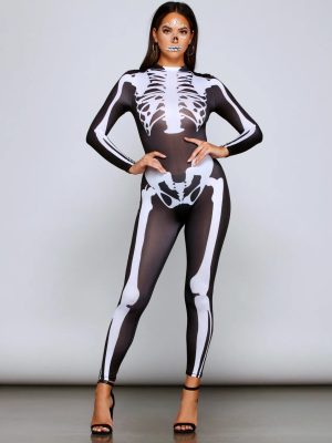 Spooky And Sultry Skeleton Print Catsuit