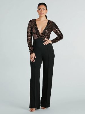 Gleam With Glamour Sequin Long Sleeve Jumpsuit