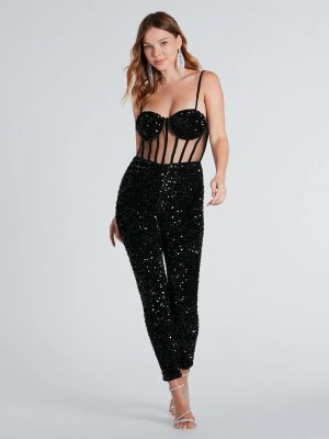 On Stage Sequin Corset Velvet Jumpsuit
