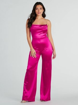 Make It Count Satin Rhinestone Strap Jumpsuit